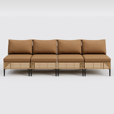4-Piece Modern Handwoven Wicker Armless Patio Chair with Cushion