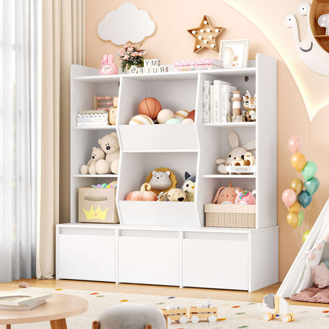 Kids Storage Organizer with 3 Removable Drawers, White Cube Bookcase Ebern Designs