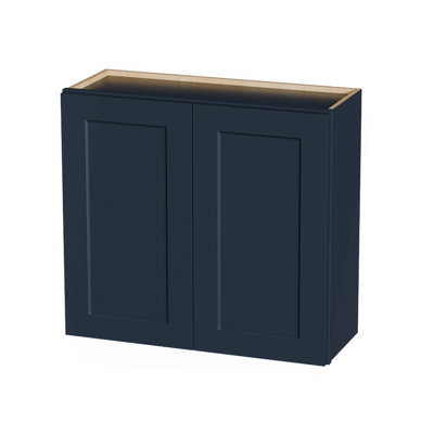 Armoire murale 33 po en bois massif bleu marine avec 2 tablettes réglables prêtes à assembler pour la cuisine, la salle de bain, la buanderie et le garage (l 33 po x P 12 po x H 30 po)