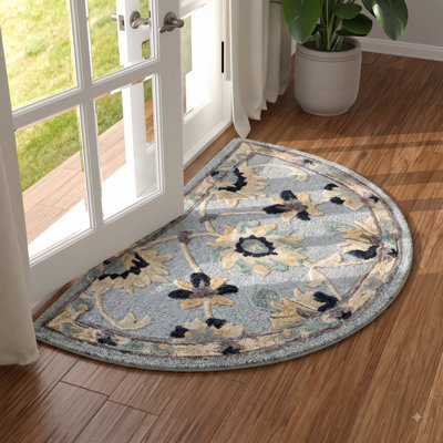 Emmersen Floral Handmade Wool Area Rug in Gray