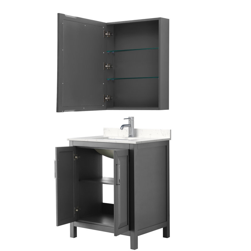Daria 30'' Single Bathroom Vanity with Marble Top, Dark Gray, Carrara Cultured Marble, Polished Chrome