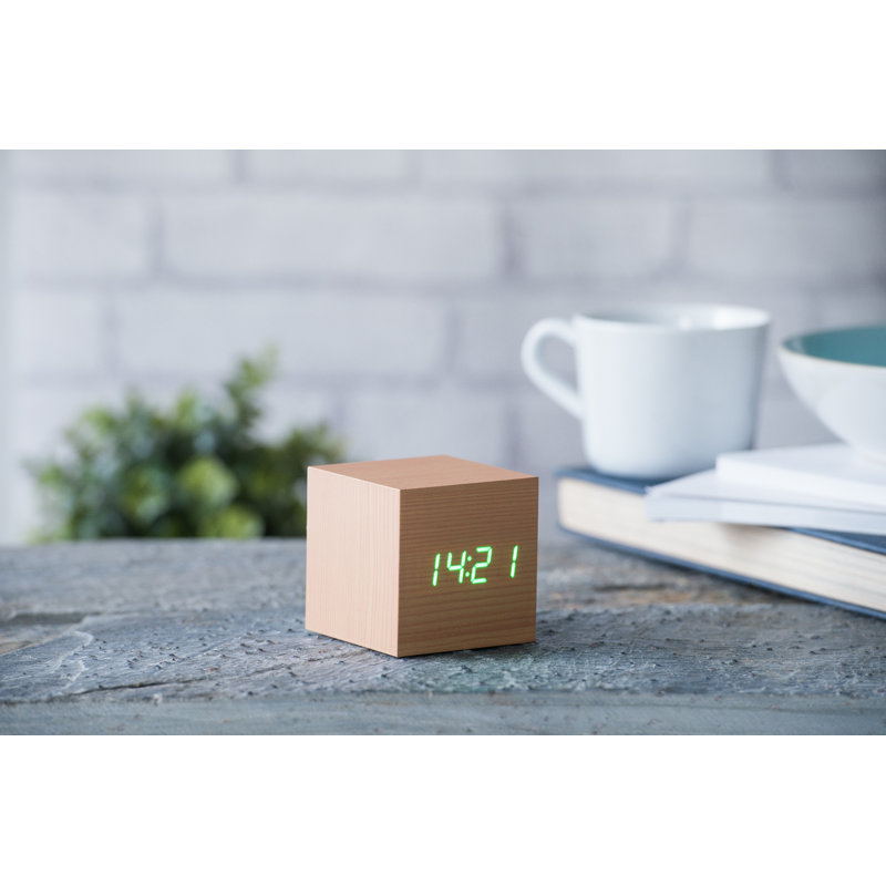 Sleek & Chic Modern Digital Wood Electric Alarm Tabletop Clock, Beech/Green