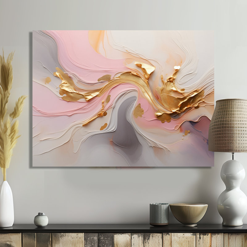 Tourbillon tourbillonnant de glam or - reproduction d'art abstrait mural, Toile tendue, H 34 po x l 44 po x P 1,5 po