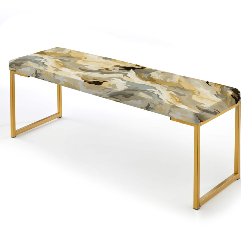 Banc recouvert de tissu doré doré beige et brun