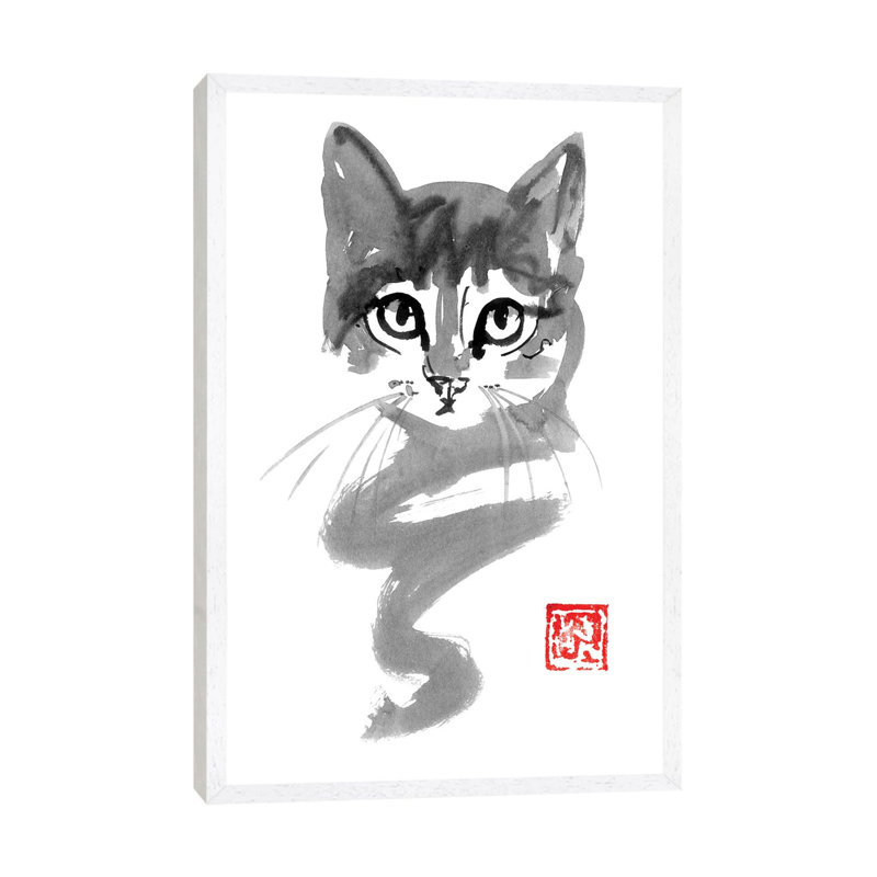 Cute Cat Line by Péchane - Painting on Canvas, White Framed, 152.5 cm H x 101.5 cm W