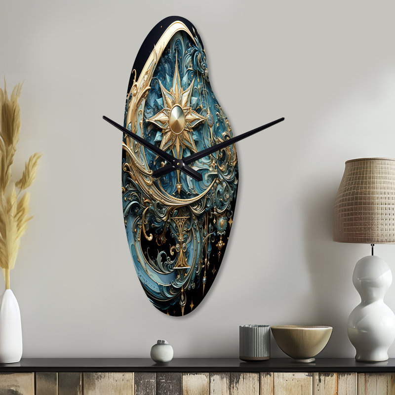 Symboles, croissant de lune et étoiles - horloge asymétrique en métal, Grand