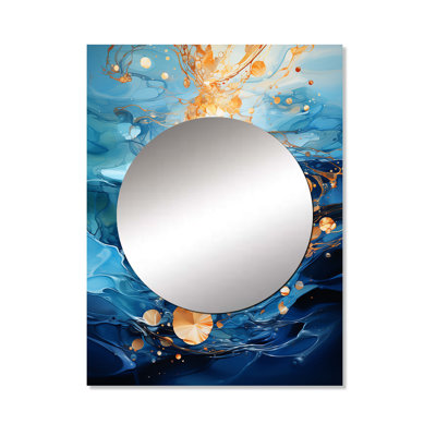 Annuziata Blue And Gold Abstract River Reflections - River Unique Wall Mirror, Traditional Mirror, Printed Metal Art