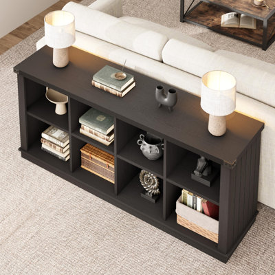 8-Cube Rustic Farmhouse Bookshelf, 2-Tier Horizontal Wood Storage Cabinet for Living Room, Entryway, or Office