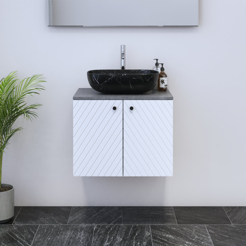 Meuble-lavabo simple 23,6 po avec plateau en bois manufacturé Karaya, Noir, Béton