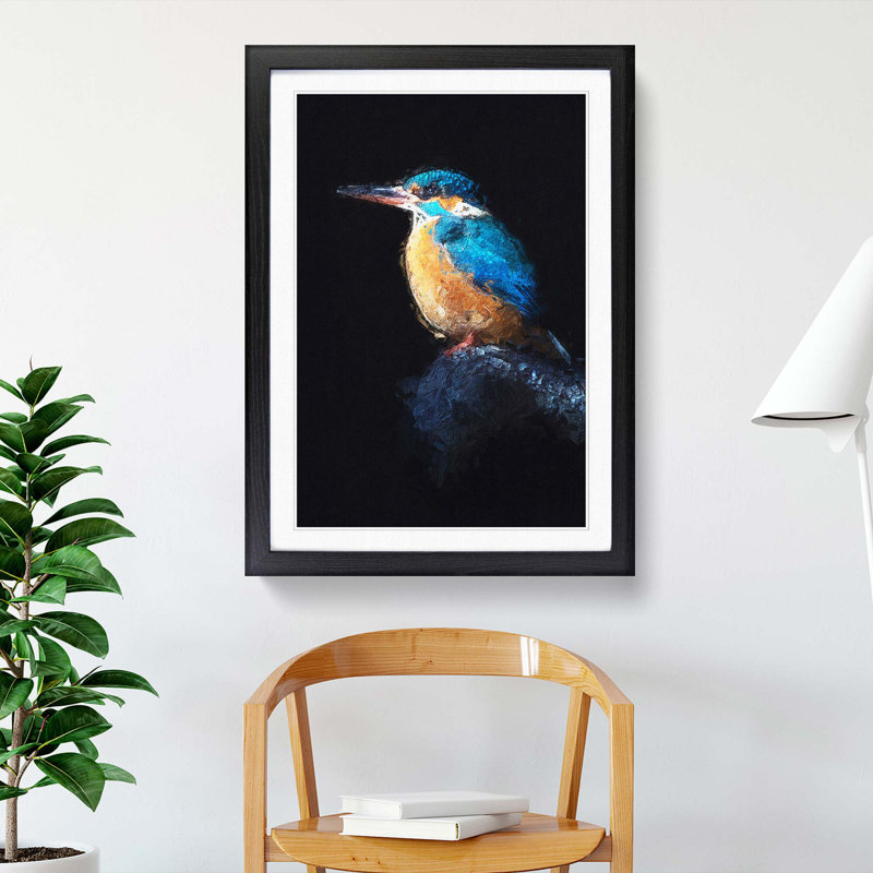 Kingfisher Bird in Abstract - Picture Frame Painting Print, 36cm H x 27cm W x 2cm D, Black Framed