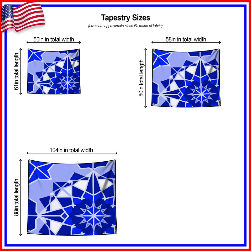 Tapisserie murale mandala géométrique bleue - Mandala, H 50 po x l 60 po avec 4 œillets