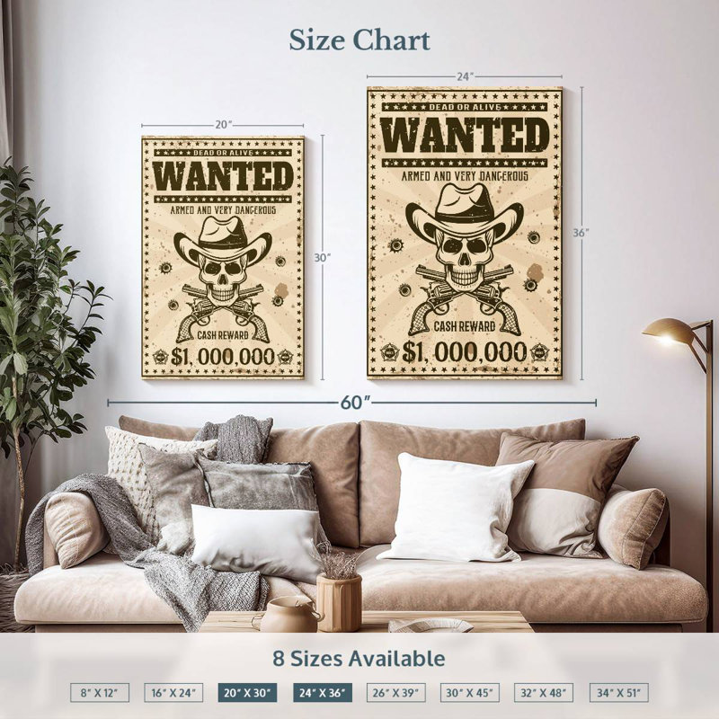 Lelar Skull Wanted Poster, 30" H x 20" W