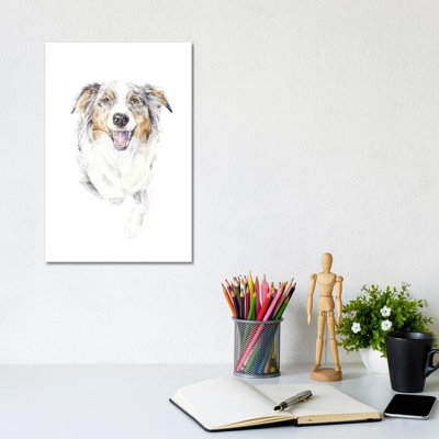 Smiling Australian Shepherd by Wandering Laur - Wrapped Canvas Painting