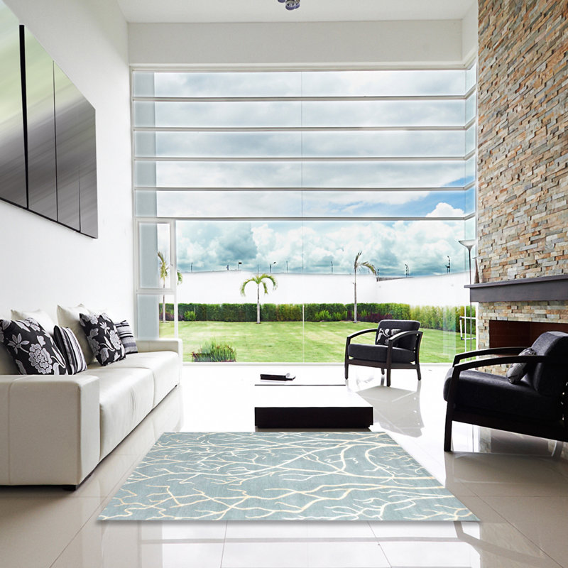 Tapis de zone bleu contemporain, Carré 6 pi