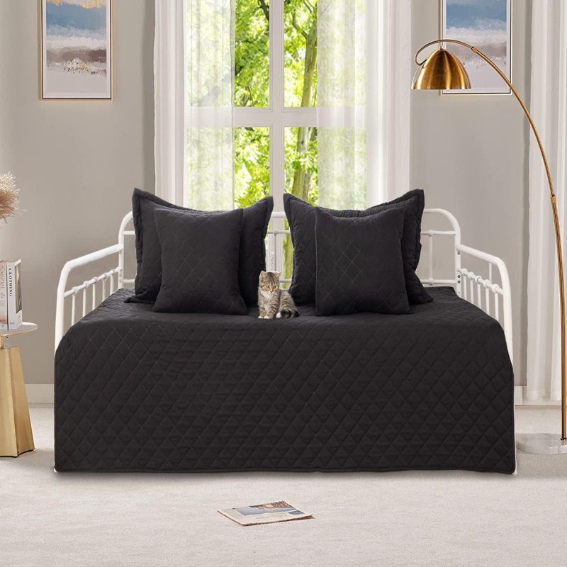 5-Piece Daybed Cover Set Black,Twin Cozy Daybed Bedding Sets For All Season Double Sided-Quilting Daybed Comforter Bedspread, Geometric Print Day Bed Cover For Twin Bed With 4 Pillow Shams,39"X75"