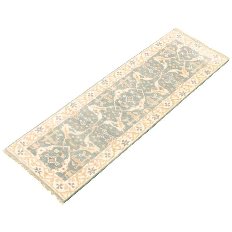 Tapis de couloir en laine noué à la main de conception unique 2 pi 7 po x 7 pi 9 po desir Tapis décoratif en denim clair/bleu