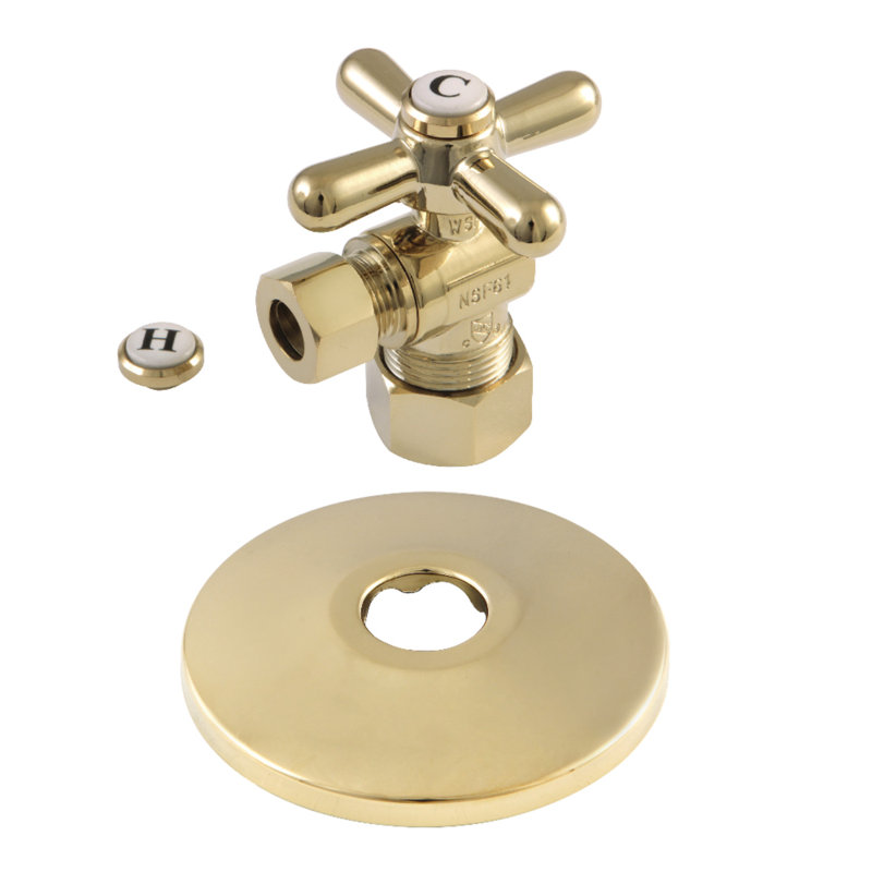 Kingston Brass 5/8-Inch OD Comp x 3/8-Inch OD Comp Quarter-Turn Angle Stop Valve with Flange, Polished Brass