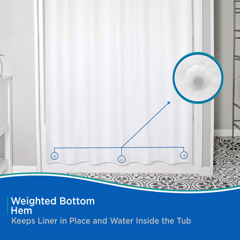 Kenney Medium Weight Extra Long PEVA Shower Curtain Liner, White