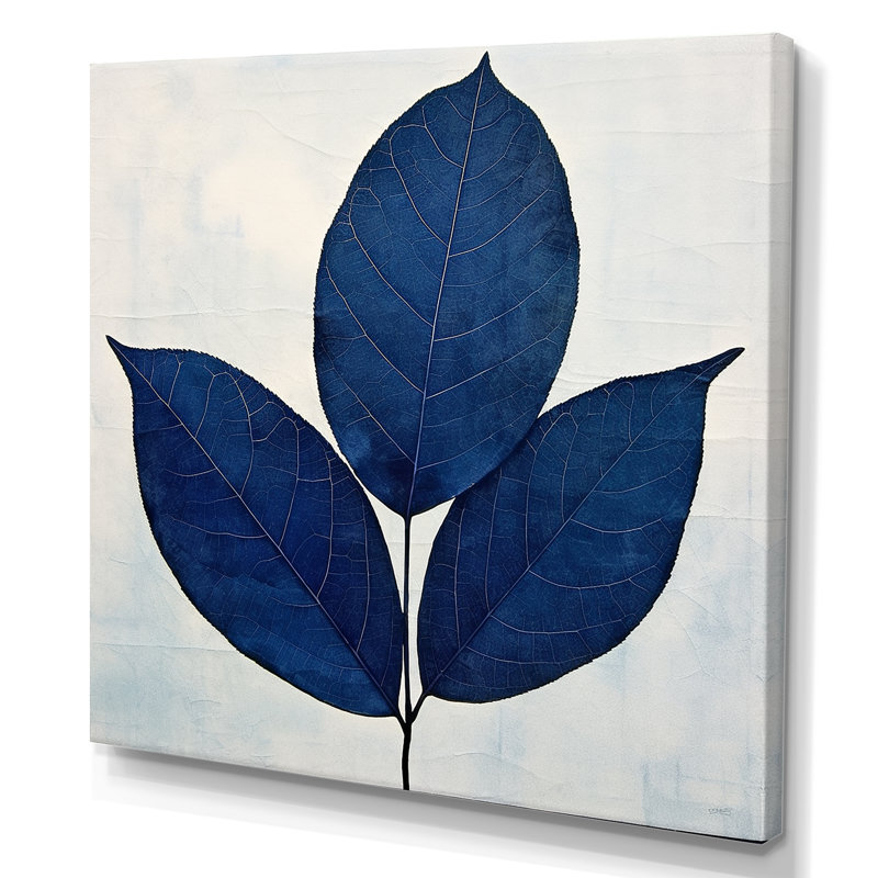 Silhouette de feuilles bleues saphir I, Toile tendue, H 16 po x l 16 po x P 1 po