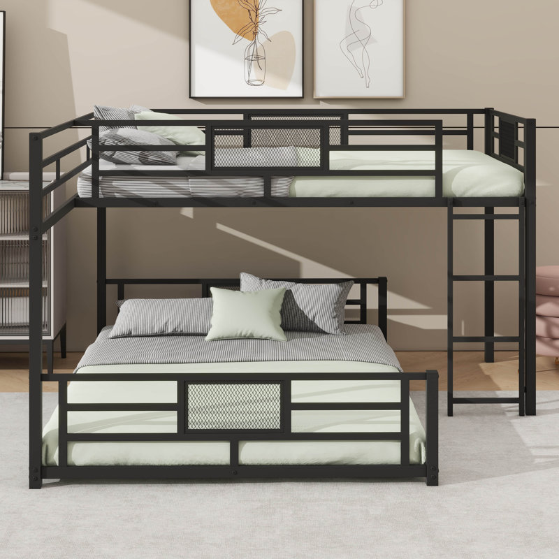 Twin over Full  Space-Efficient L-Shaped Metal Bunk Bed, Black