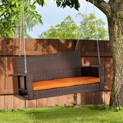 Balancelle pour 2 personnes, banc suspendu orange avec coussins, 550 lb Capacité de charge des coussins pour le jardin