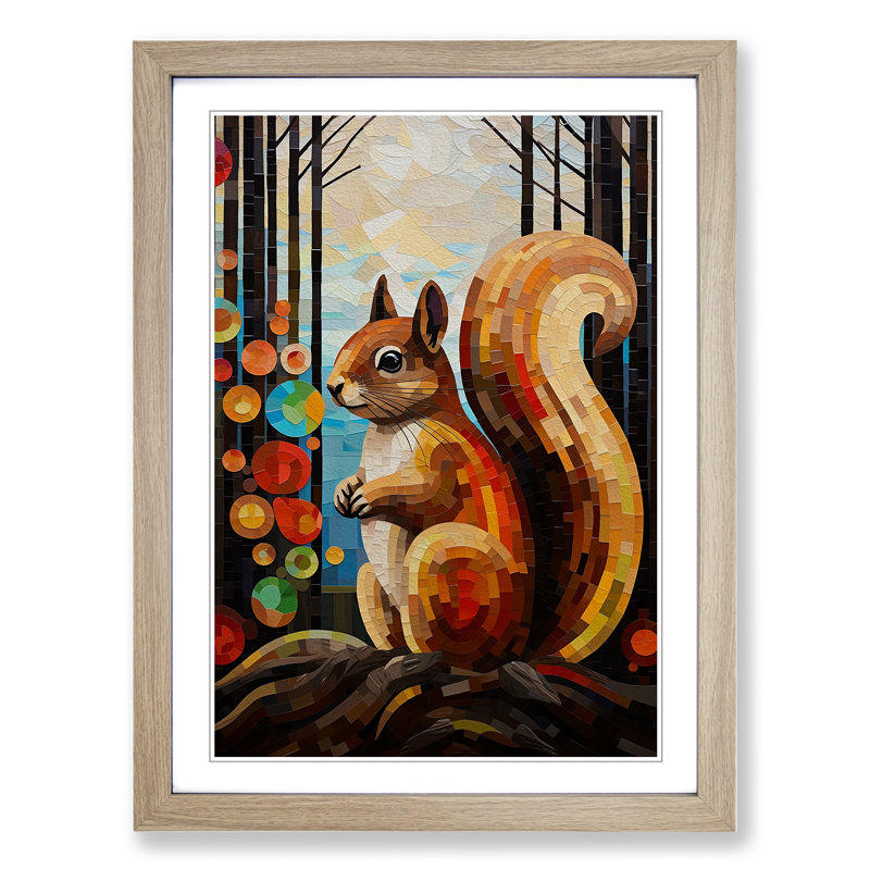 Squirrel Constructivism - Single Picture Frame Print on Wood, Oak, 34cm H x 25cm W x 2cm D