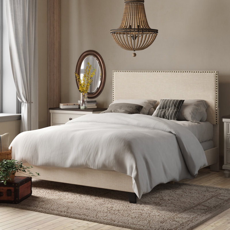 Lit tapissier standard Olen, Beige, Très grand
