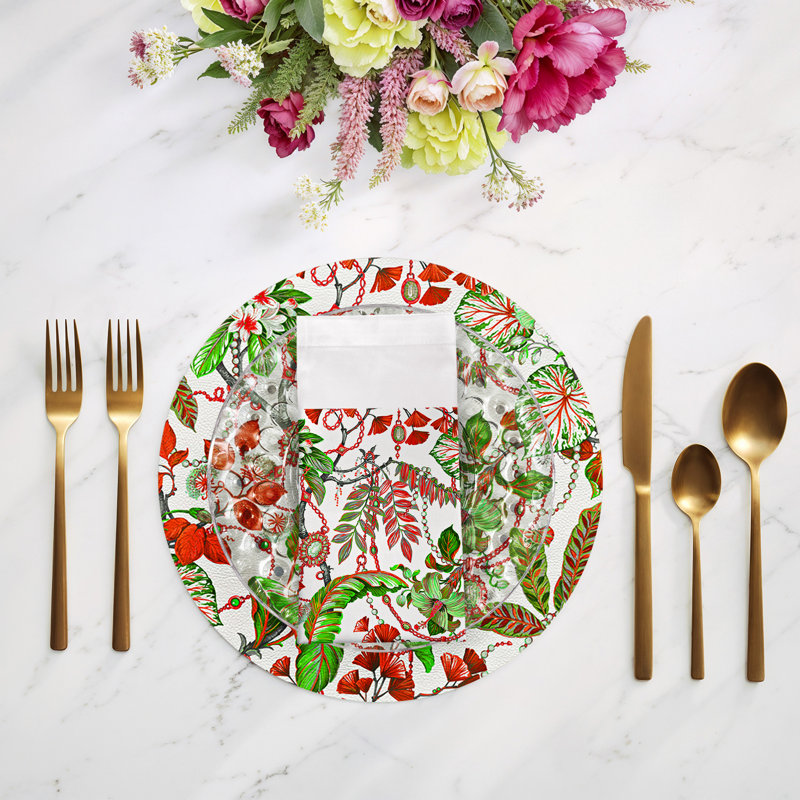 Plumeria Cotton Sateen Dinner Napkins, Red