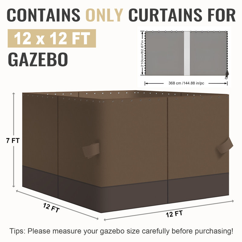 4-Panel Outdoor Gazebo Curtains, 82.7" H x 144" W144" D, Brown/Coffee