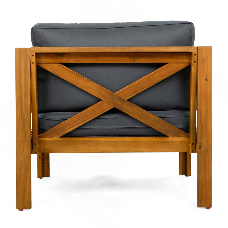 Fauteuil club d'extérieur en bois d'acacia avec coussins, ensemble de conversation, finition teck, 2, Gris foncé