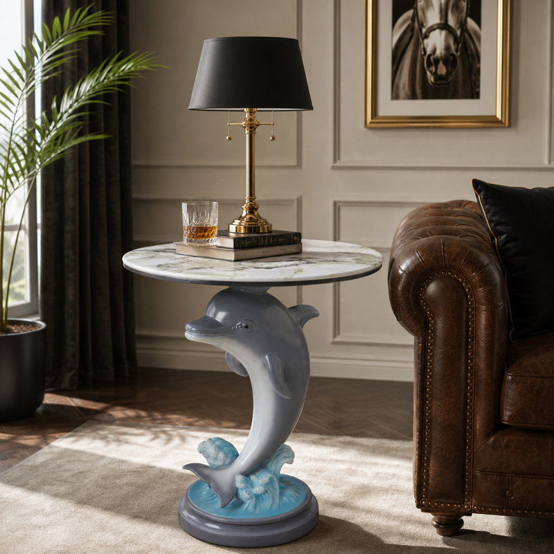 Gray Dolphin Pedestal Side Table