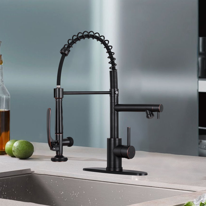 Pull-Down Spray Kitchen Faucet, High Arch Spring, Stainless Steel Single Handle Kitchen Faucet With Spray Head.