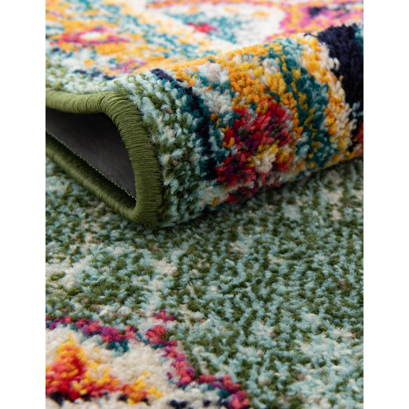 Galyean Abstract Green/Orange Area Rug, Oval 4'1" x 6'1"