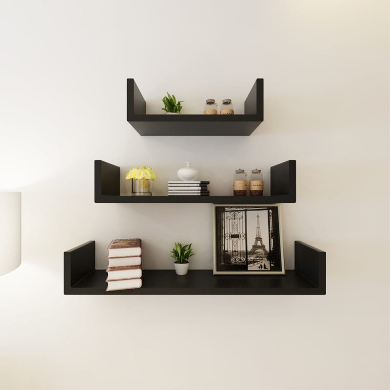 Wall Shelves Floating Shelves Wall Mounted Display Shelves for Book DVD, Black