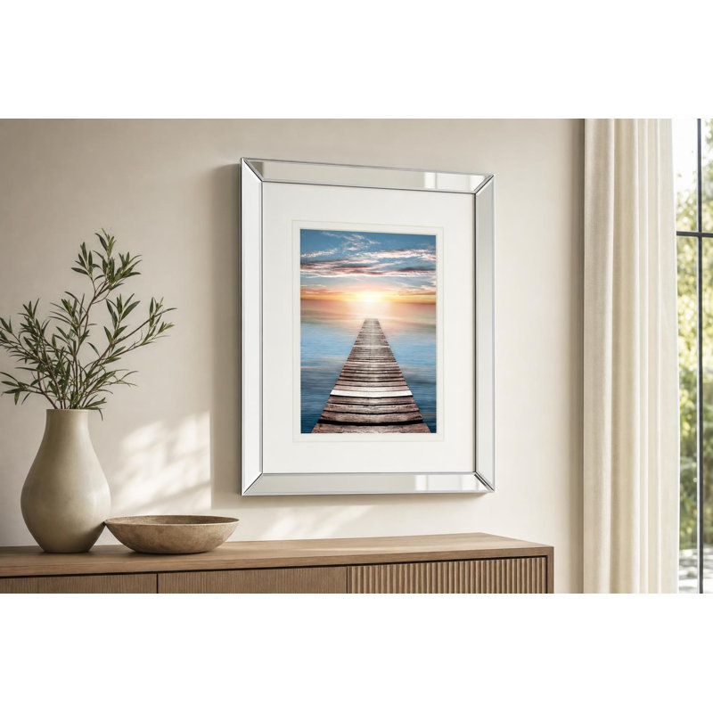 Sunset Pier Wall Art - 34" x 40" - Mirrored Frame