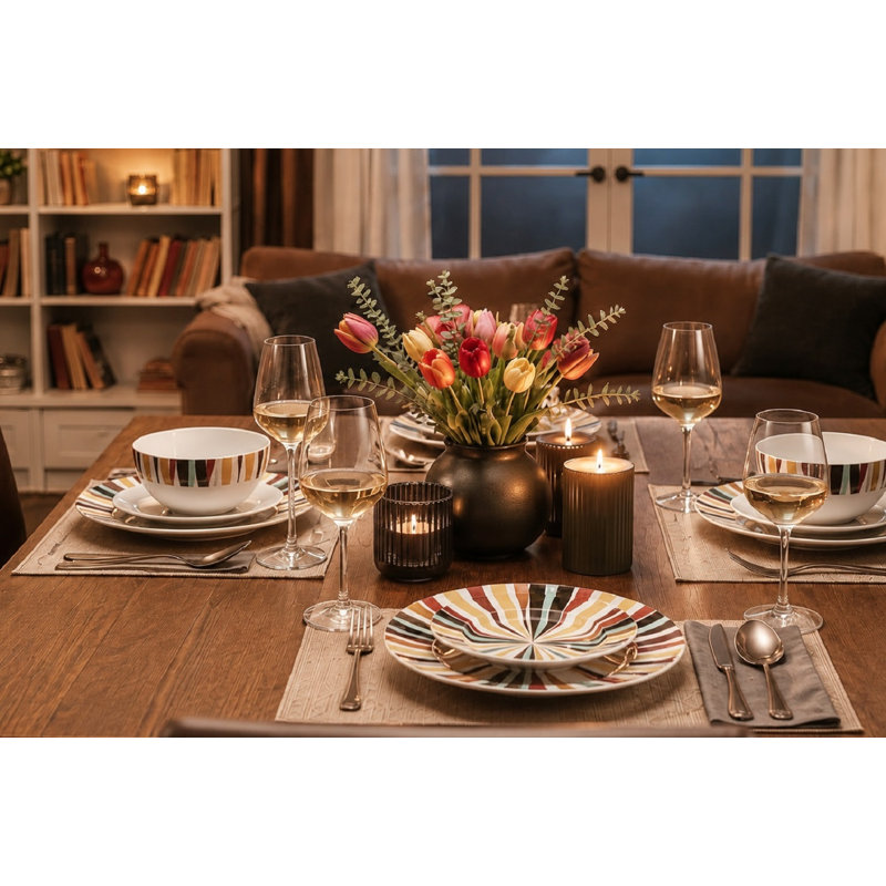 Savannah Noir 16 Piece Contemporary Porcelain Dinner Set
