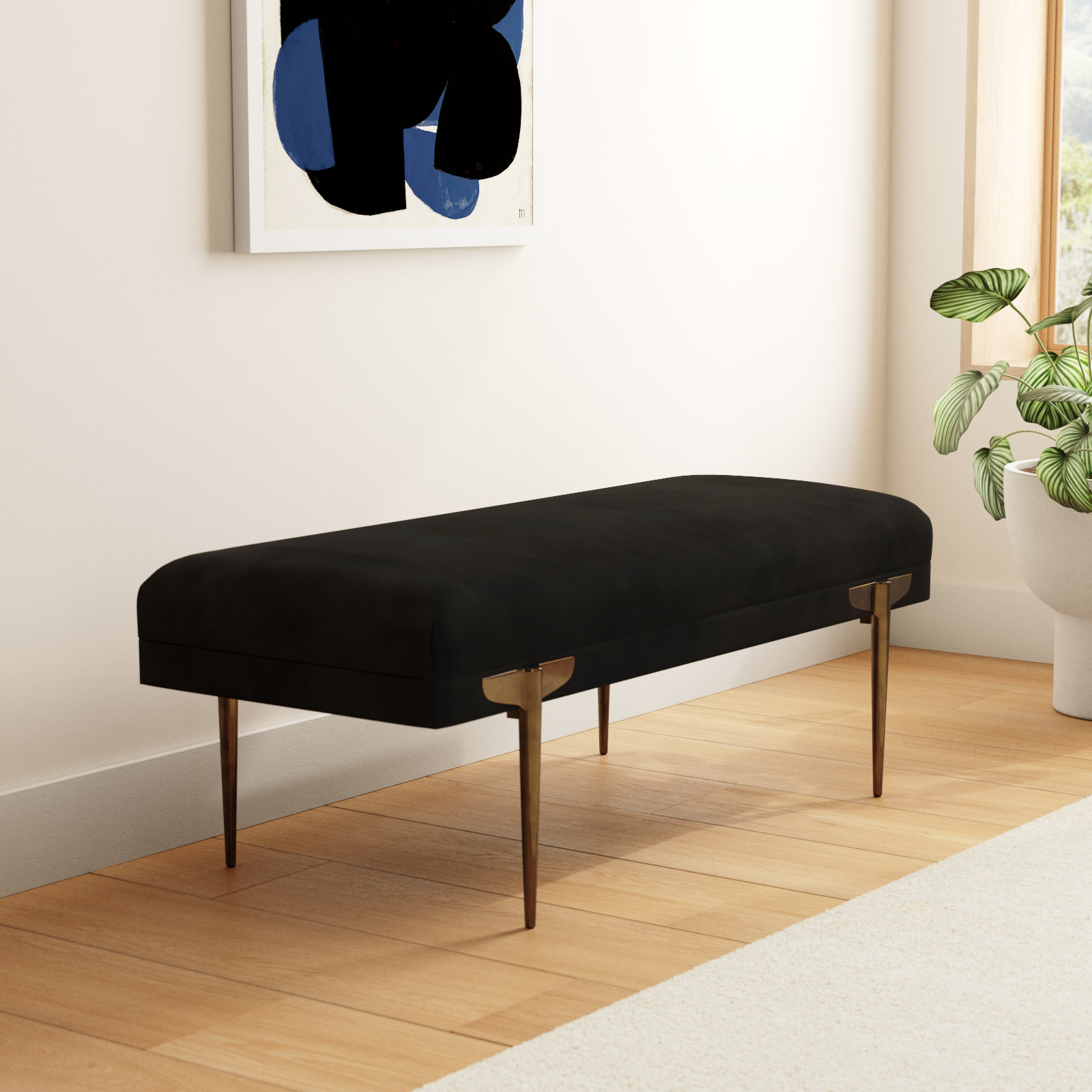 Amplitude 54" Velvet Bedroom Bench, Black
