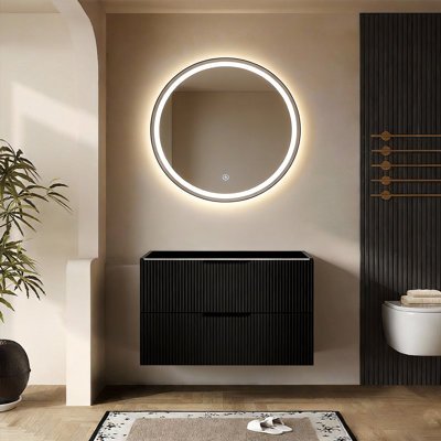 Meuble-lavabo de salle de bain avec lavabo mural noir avec lavabo en céramique