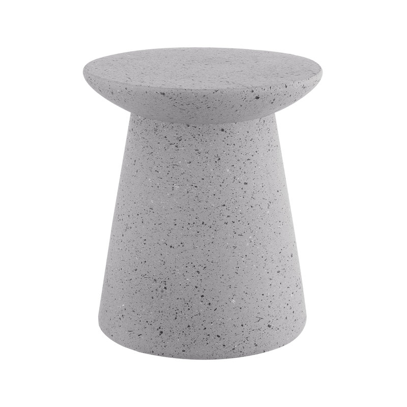 Hollie 18" Minimalist Gray Terrazzo Polyresin Indoor/Outdoor Accent Table, All-Weather Textured Round Pedestal Side Table & Stool
