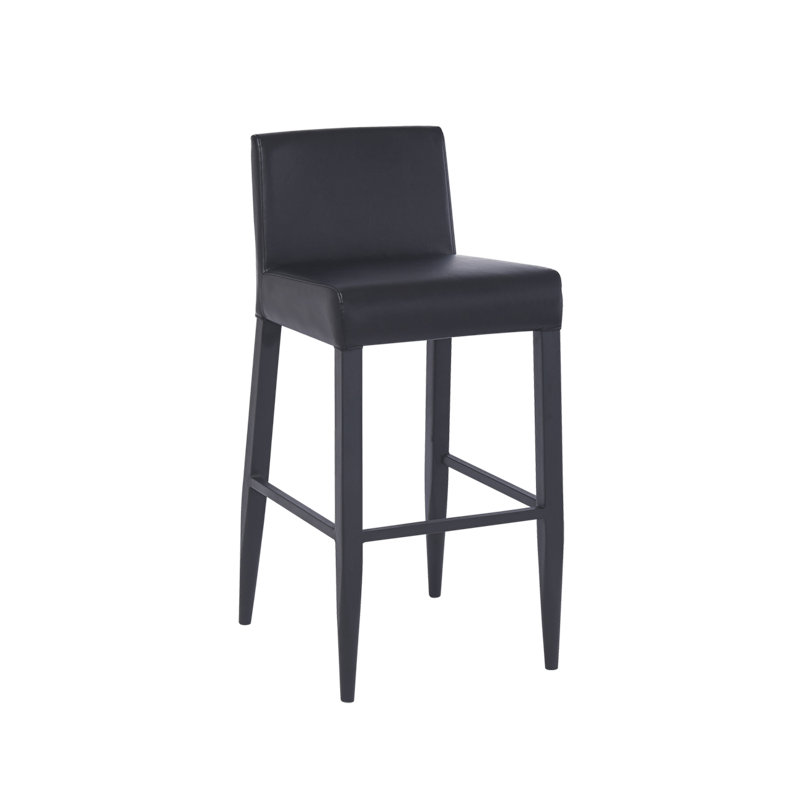 Tabouret de bar en métal noir avec dossier et siège en vinyle noir