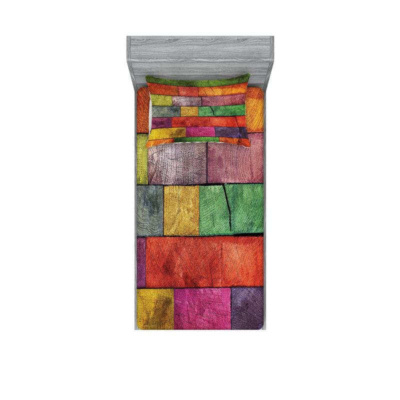 Multicolore drap-housse et coussin décoratif Ambesonne, Ensemble de draps pour lit simple TG + 2 taies d'o