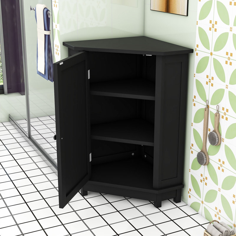 Triangle Corner Storage Bathroom Cabinet with Adjustable Shelf, Black