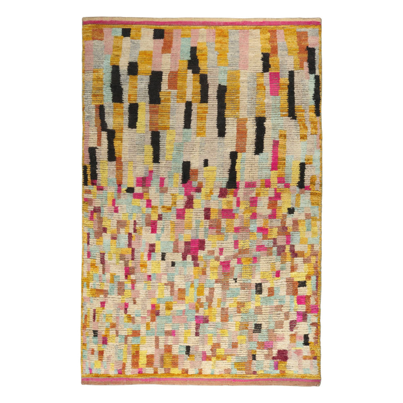 Moroccan Hand Knotted Geometric Area Rug, Rectangle 10' x 14'