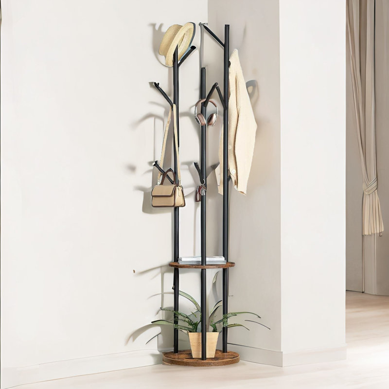 Bromarg 8 - Hook Coat Rack Stand Industrial Rustic Brown Tree Shape Entryway Hallway Furniture