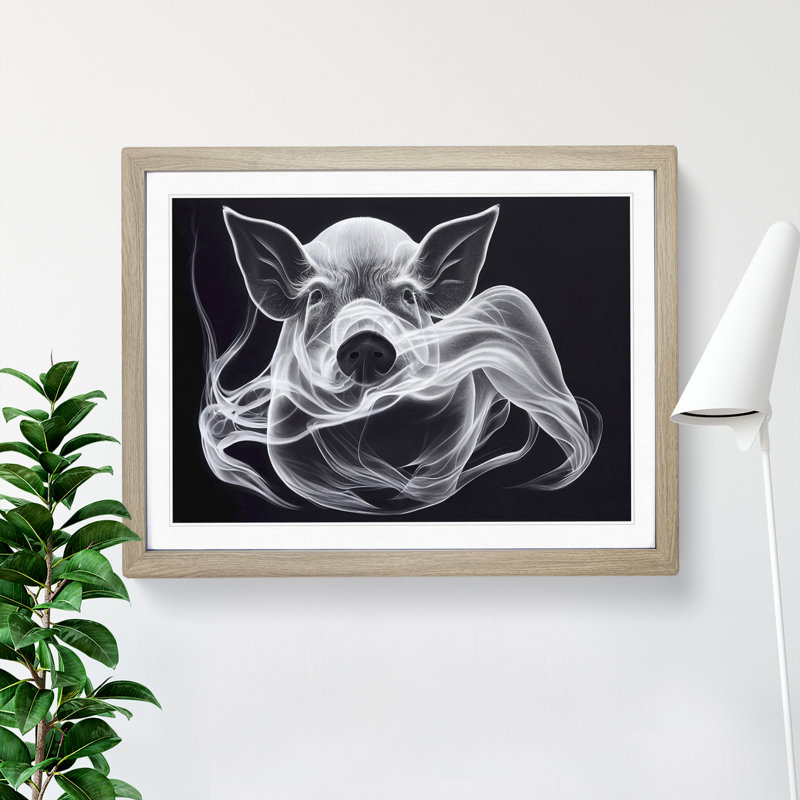Smokey Pig - Framed Print, 46cm H x 64cm W x 2cm D, Oak