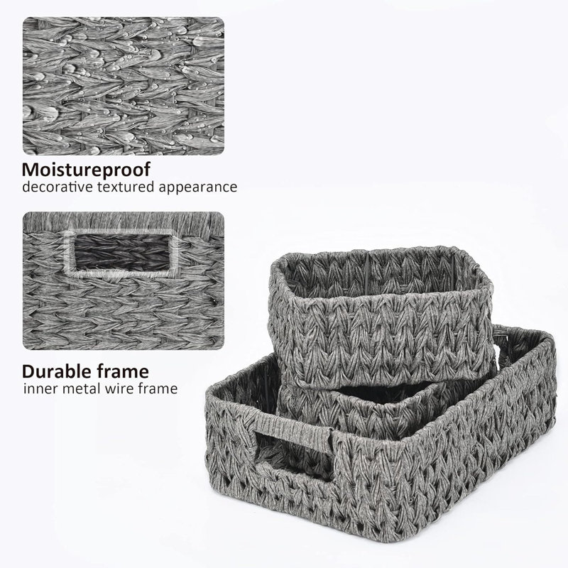 3 Pack Wicker Storage Baskets: Shelf & Vanity Organizing