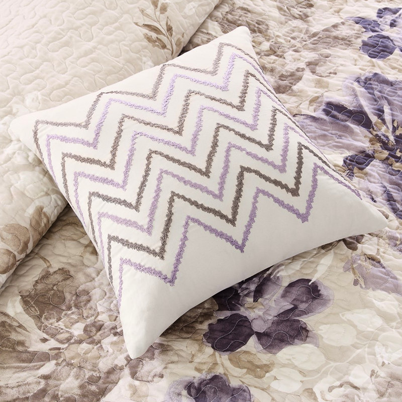 Collection de courtepointe très grand / très grand. Imprimé floral aquarelle, matériau en microfibre, tissu doux avec revers 6 pièces avec coussins décoratifs. Décoration, lavable