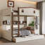 Lit superposé double sur double avec rangement, tablettes et crochets, bois massif, aucun sommier nécessaire, beige et naturel