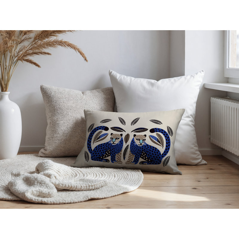 Coussin lombaire réversible Ayra Leopard, Rectangle H 14 po x l 20 po, Marine