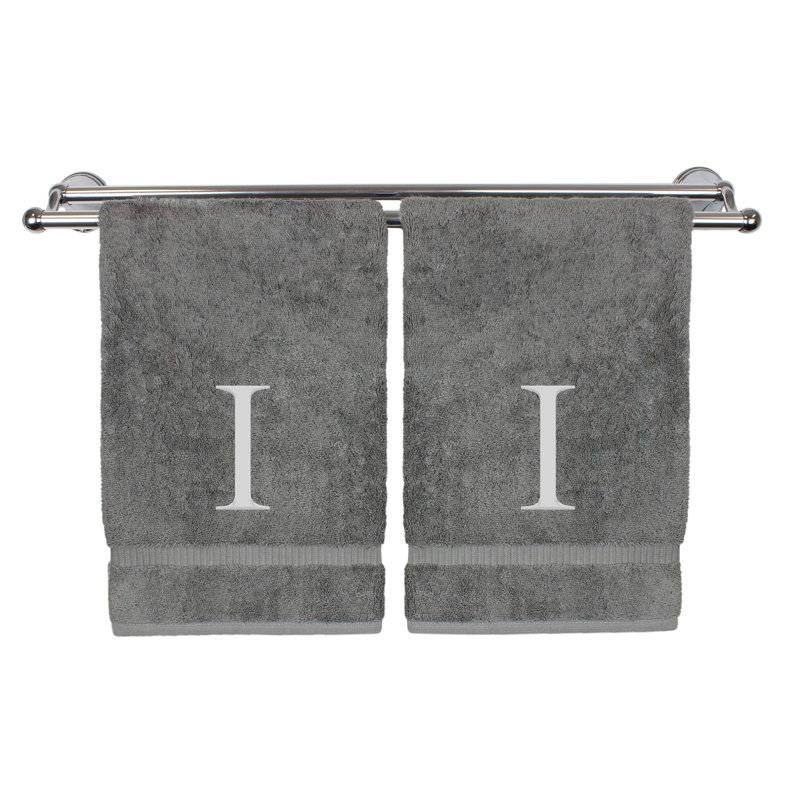Essuie-mains monogrammés - ensemble de 2 - lettre bloc, I, Gris / Argent